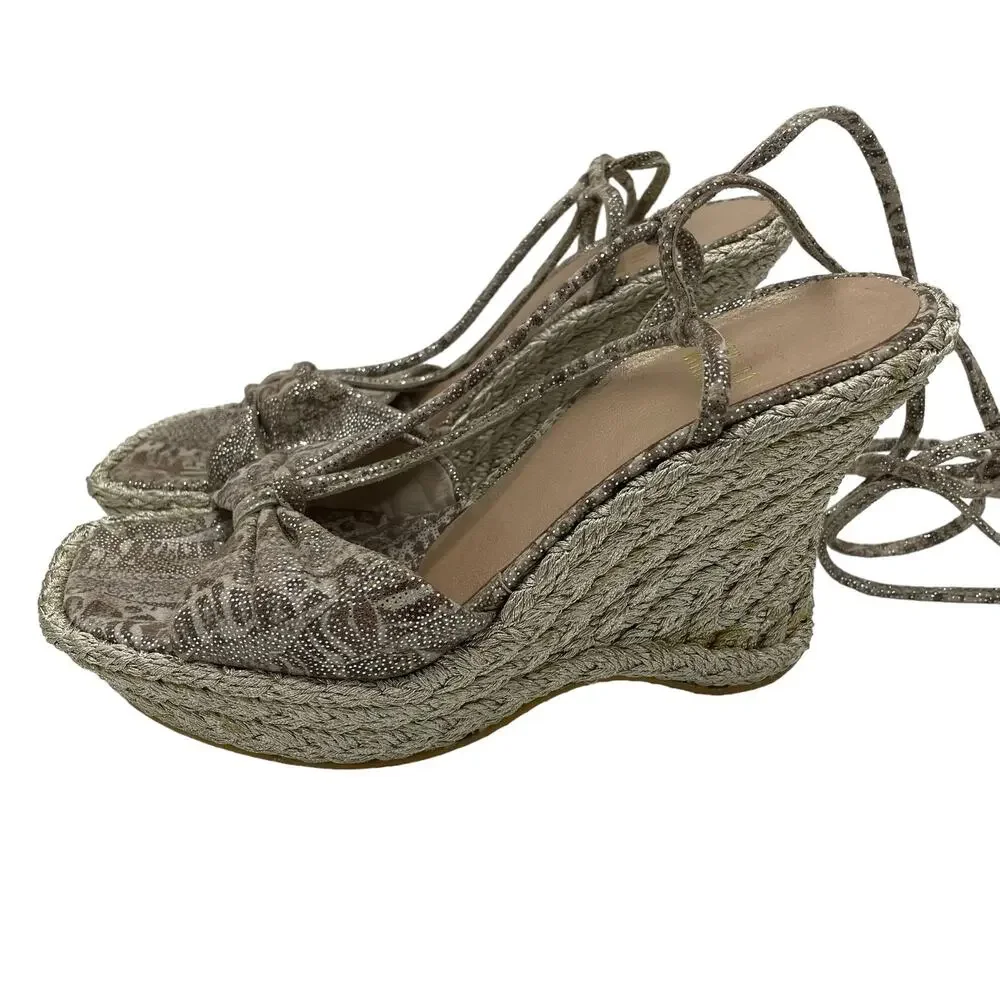 Stuart Weitzman Wishful Espadrilles Wedge Sandal - Tan Nairobi Patch - 6M